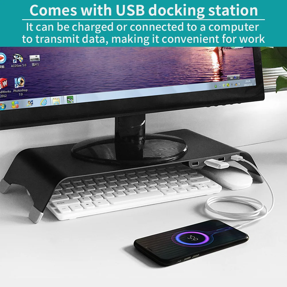 Imagem -06 - Suporte Universal para Monitor Suporte de Metal para Computador Portátil pc Suporte com Armazenamento Usb Suporte do Motor do Organizador