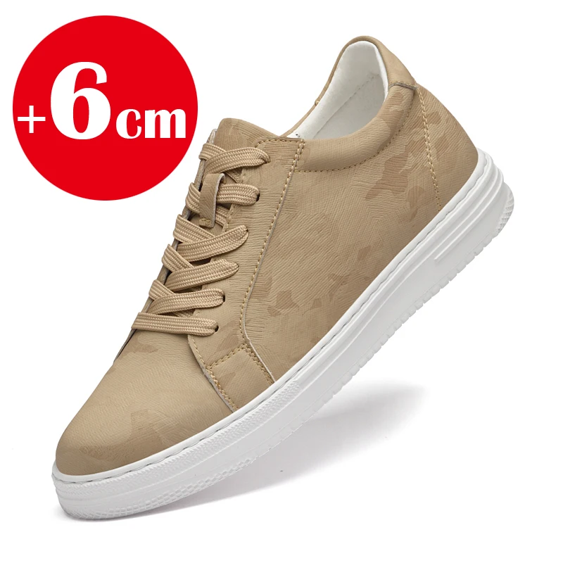 Breathable Outdoor Elevator Sneakers Men's Shoes PU Leather Increased 6cm Casual Shoes Walking Shoes Men's Elevator Sneakers