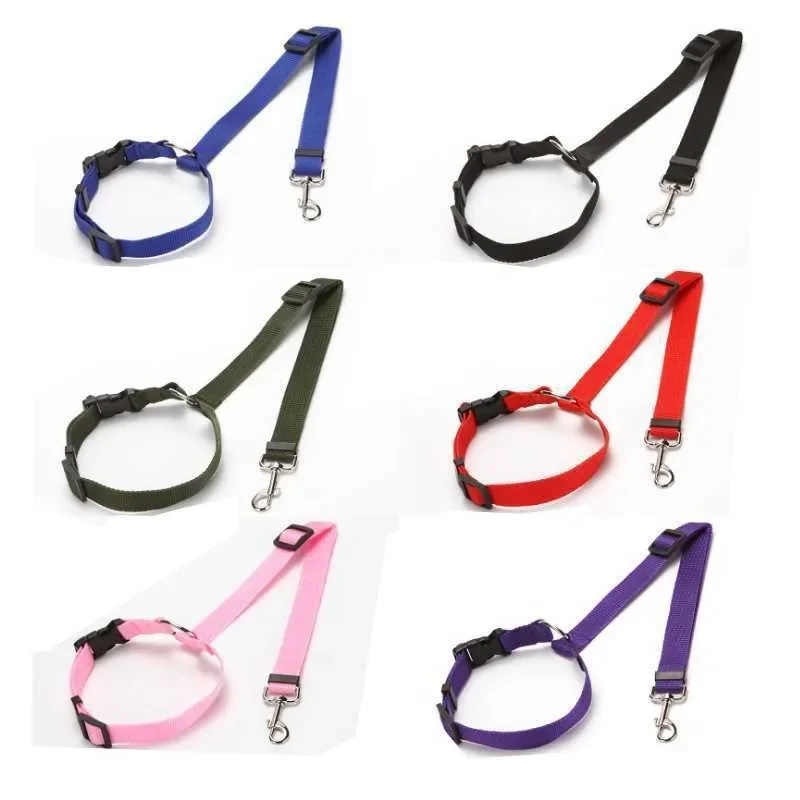 Solid Color Two-in-one Pet Car Seat Belt Nylon Lead Leash Backseat Safety Adjustable Dogs Harness Collar Accessories