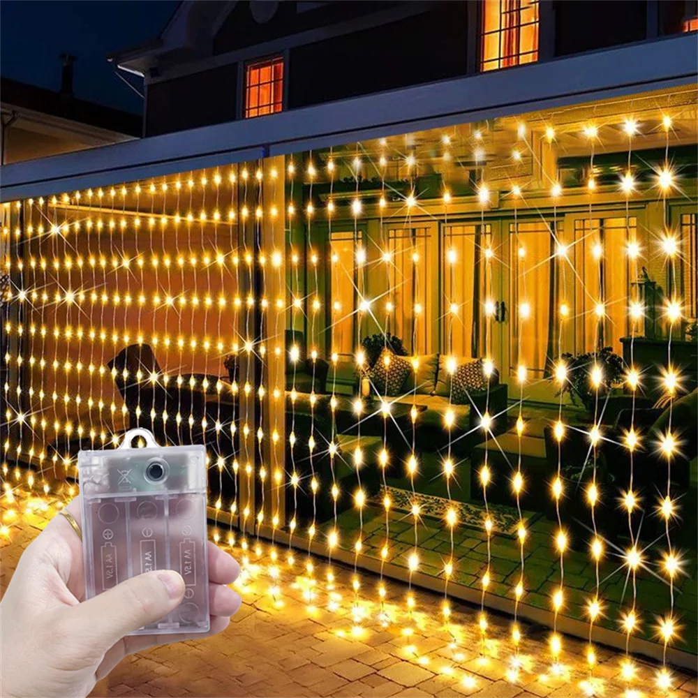 LED Curtain String Light Outdoor Decor 2026 Ramadan Decoration for Home Fairy Battery Power Eid Mubarak Wedding Valentine's Day