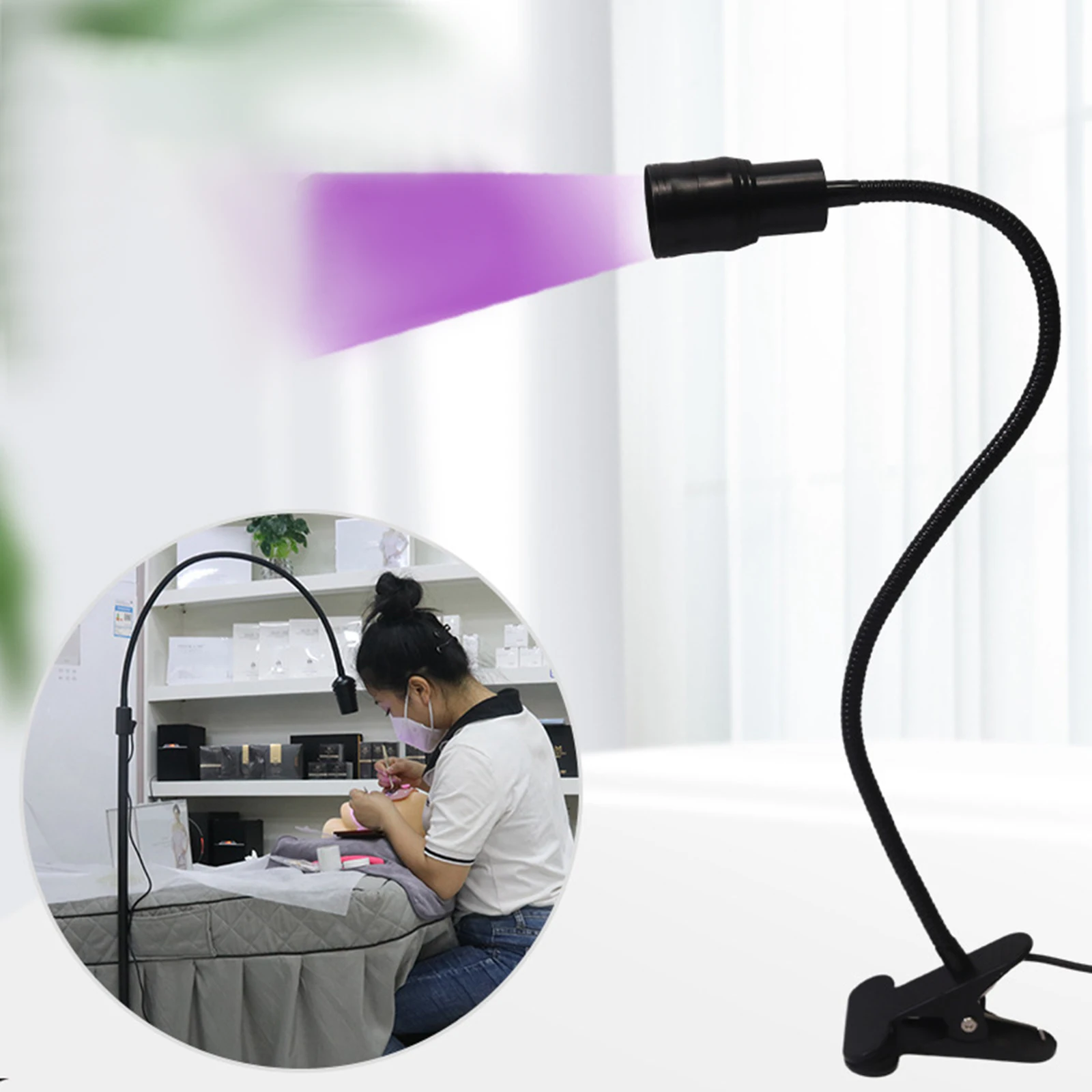 Lash Light for Eyelash 5W LED Desk Light Flexible Gooseneck with Clamp for Lash Technicians Salon Beauty Studio US Adapter