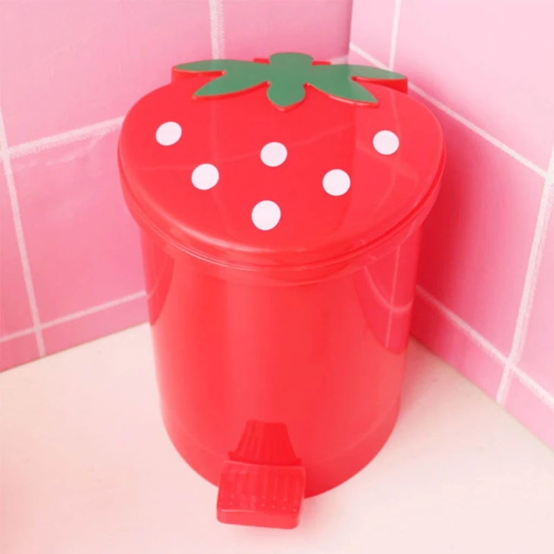 Strawberry Trash Can with Lid Automatic Pop-Up Cover Small Rubbish Box for Home Office Tabletop Dirty Sundry Container