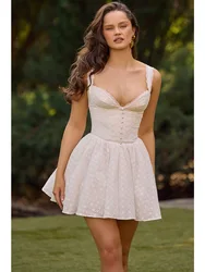 Suninheart Summer Elegant Party Dresses 2024 White Cotton Blend Jacquard Dress Mini A Line Holiday Dress Women's Clothing