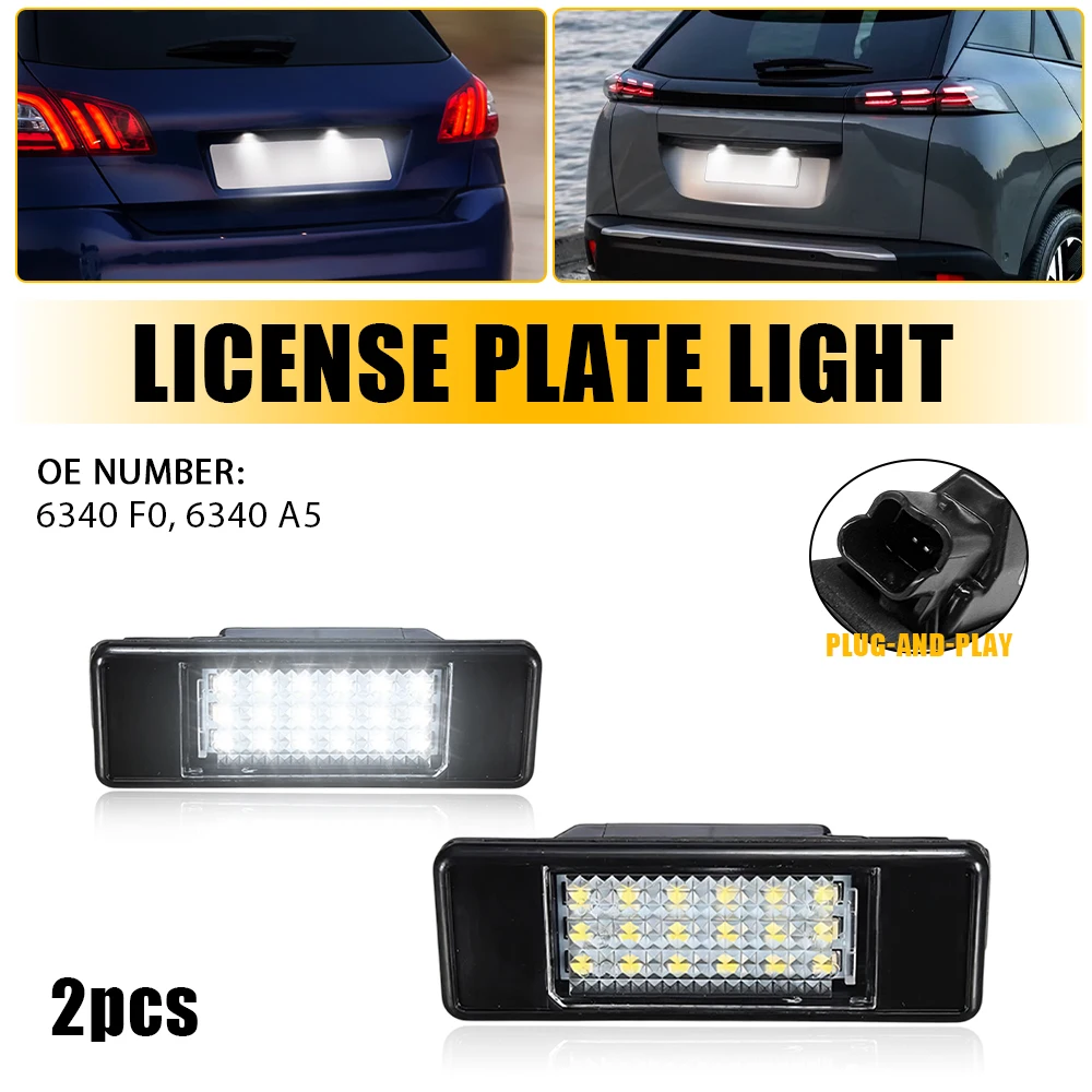 

2Pcs Error Free White Led Number License Plate Light Lamps For 106 206 207 306 307 308 406 408 5008 Citroen Berlingo C2 C3 C4 C5