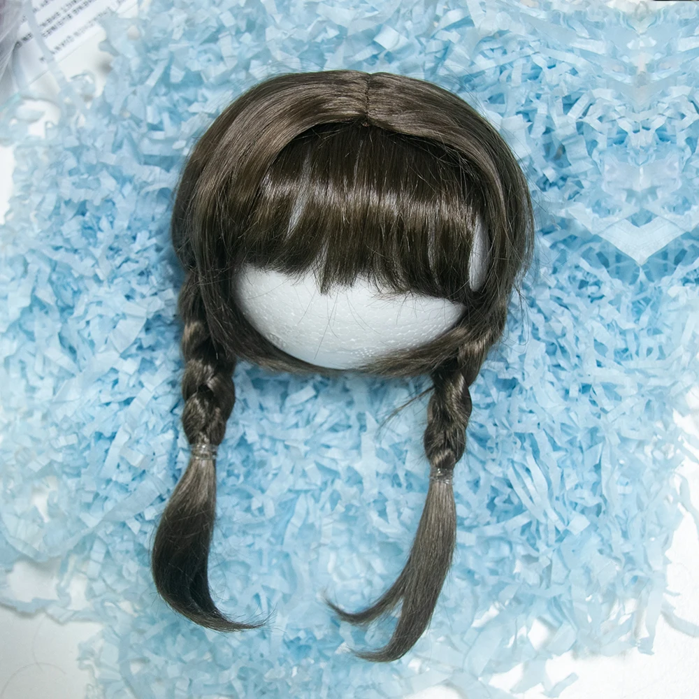 Blyth Doll Wig Bangs Double Braid Hair Wig Light Blonde/Brown/Reddish Brown DIY BJD Doll Accessories  Size 9-10 ,10-11 Inch