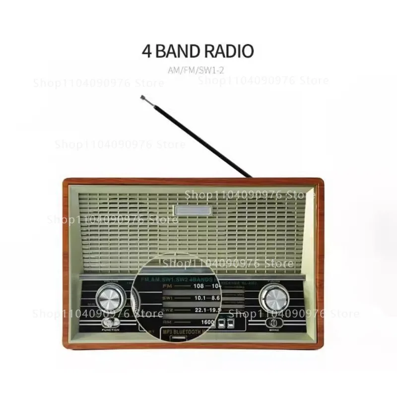 Radio Bluetooth rétro vintage avec AM/FM/SW, télécommande, carte mémoire, AUX - Haut-parleur de bureau classique pour personnes âgées