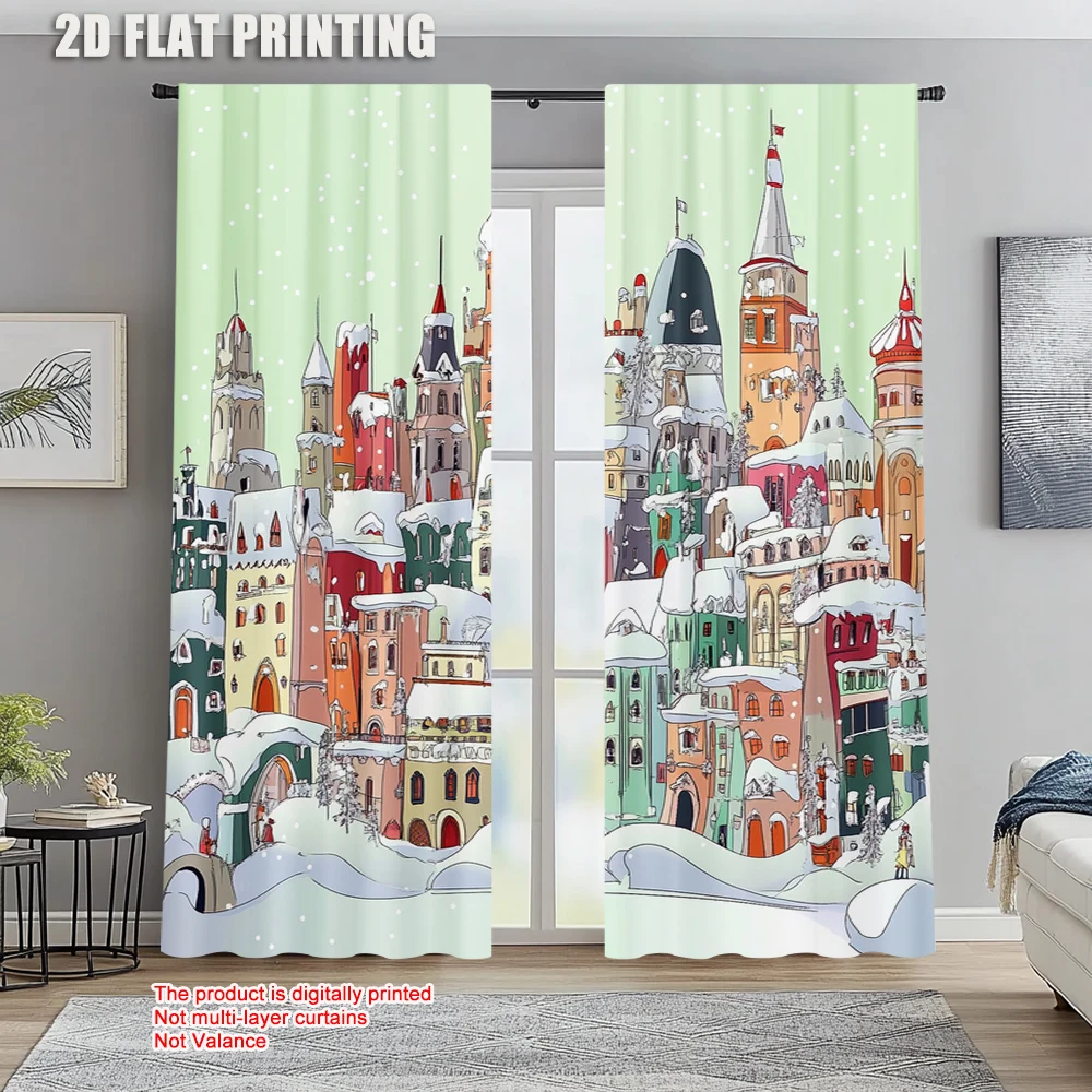 

2pc, Curtains City Versatile Polyester Fabric,Without Electricity Festive Backdrops Use for Holiday Decorations