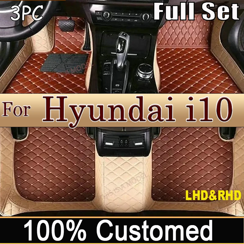 Car Floor Mats For Hyundai i10 BA Gran Metro Taxi Xcent IA 2014~2019 Leather Mat Car Mats Floor Rugs Durable Pad Car Accessories