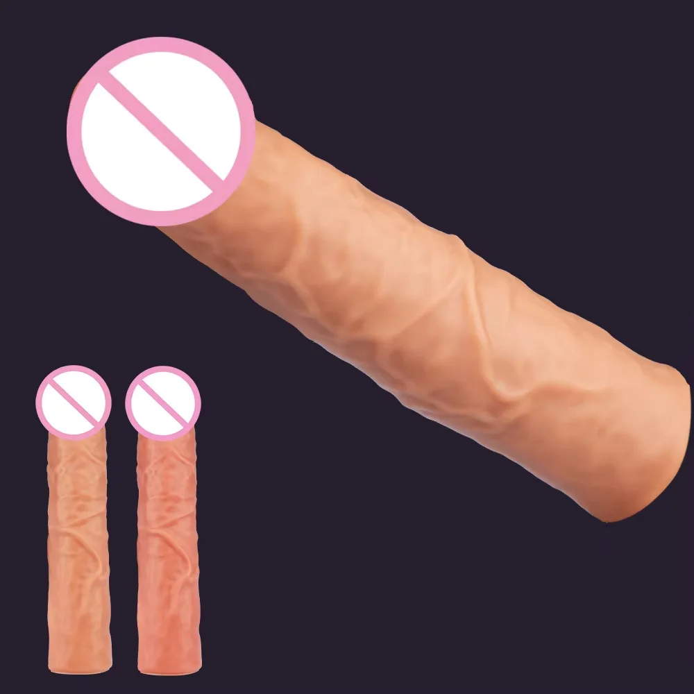 Soft Silicone Condom Enlargement Penis Sleeve Realistic Penis Extender Sex Toys for Men Sexual Tools Reusable Condom Cock Sleeve