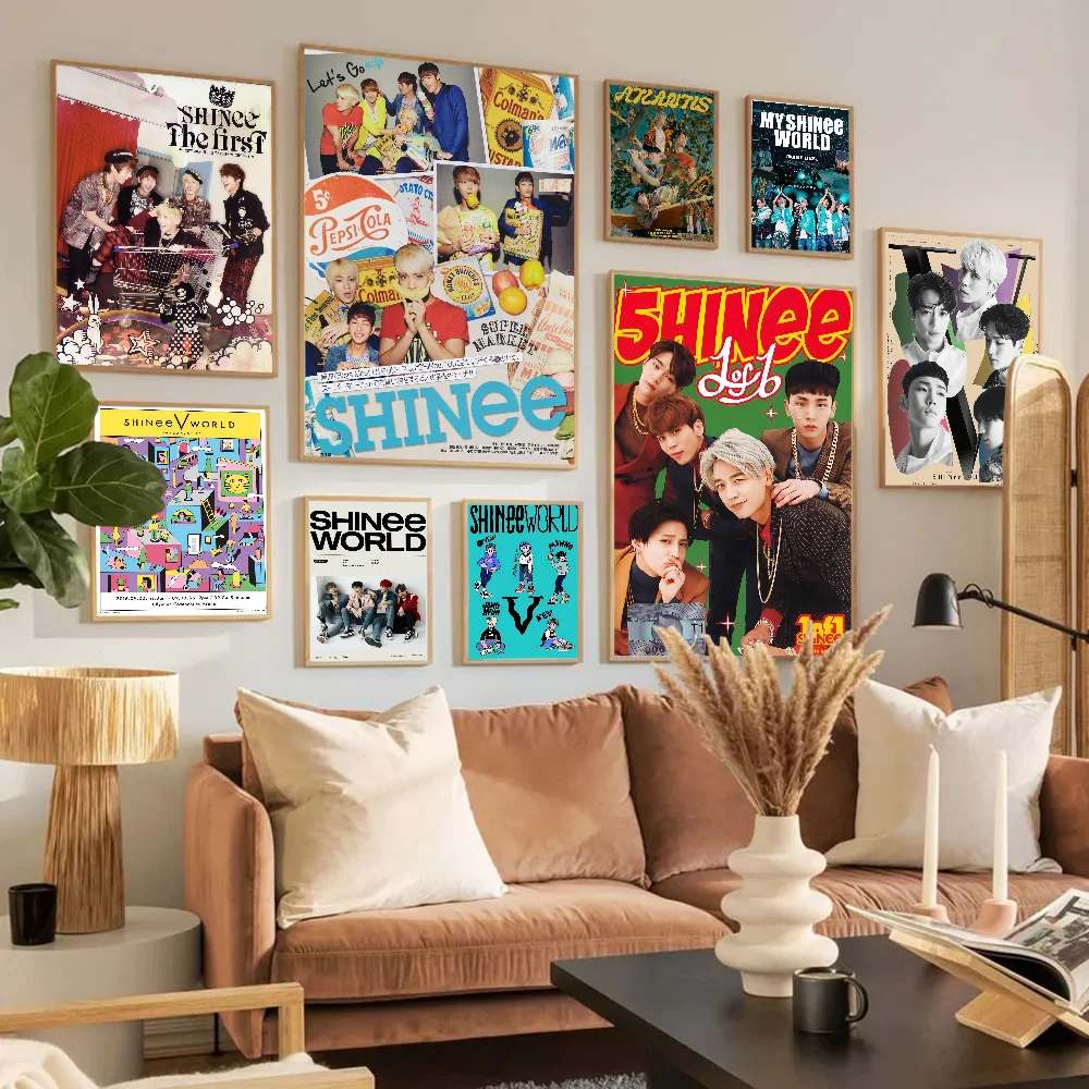 Kpop Korean Boys SHINee Poster Anime Posters Sticky Waterproof Paper Sticker Coffee House Bar Kawaii Room Decor