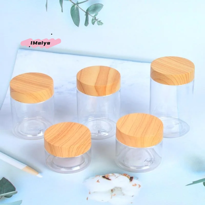 1 قطعة برطمانات بلاستيكية فارغة شفافة مع نسيج خشبي مقلد 30 مللي-300 مللي حاويات تخزين التوابل مع أغطية للاستخدام المنزلي #2