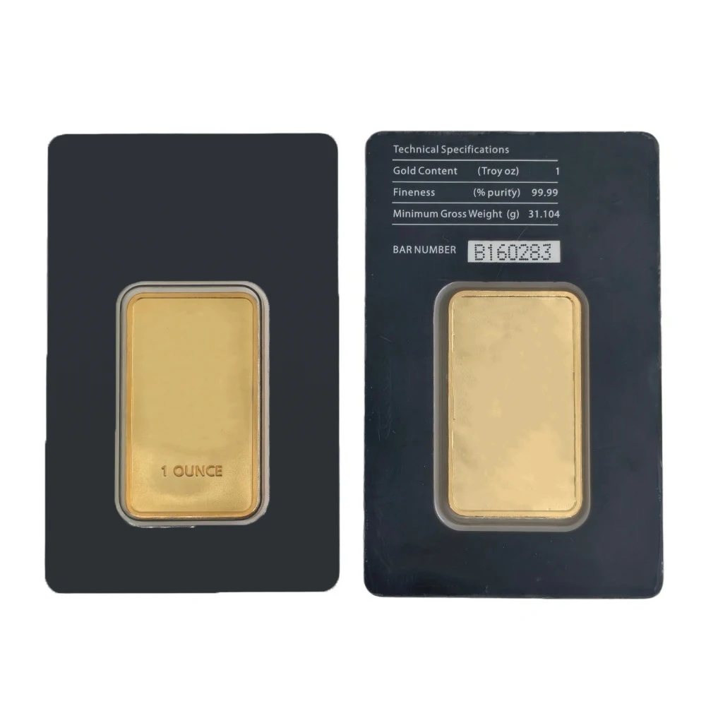 Niet-magnetische vergulde gouden staaf, goudbar, APMEX, met verschillende serienummers, in verzegelde verpakking, voor verzamelaars.