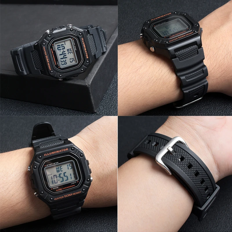 High quality rubber Watchband for Casio W218h AE-1200/1100 SGW-300 MRW-200 / F-108 Waterproof Resin Silicone Dust-Free Strap