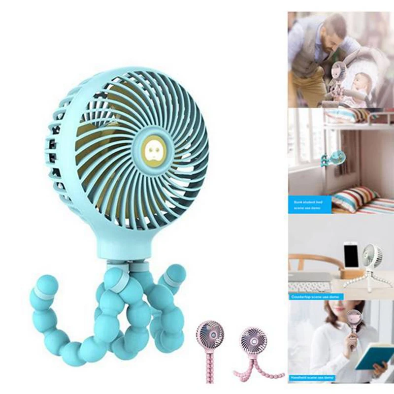 Mini Portable Hanging Octopus Shape Stand Adjustable Handheld USB Charging Fan Cooler For Baby Stroller Student