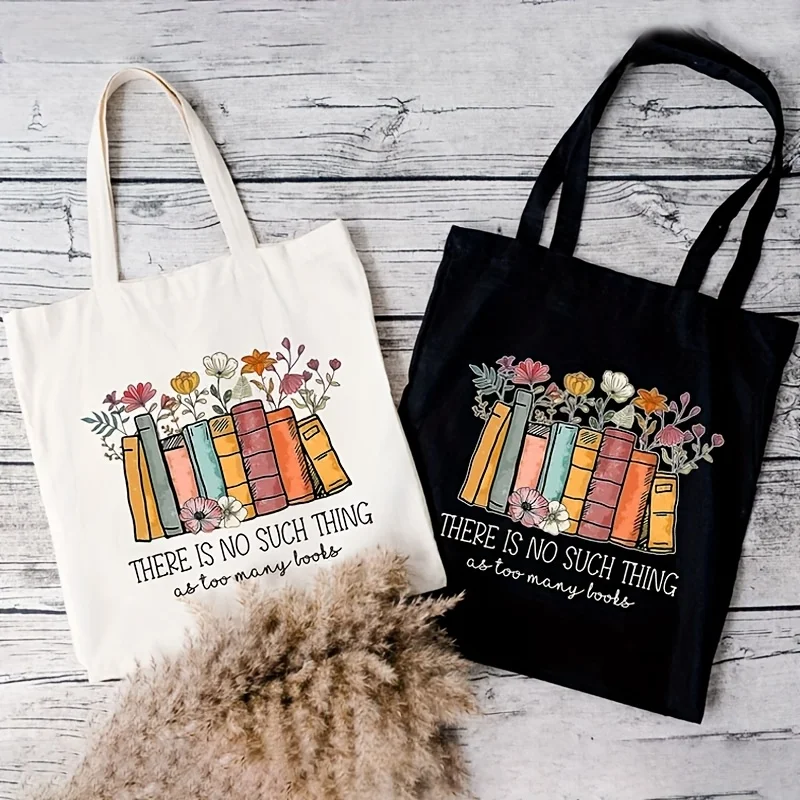 A tote bag featuring a design that combines floral motifs with book imagery，Suitable for everyday use by school students，Reusabl