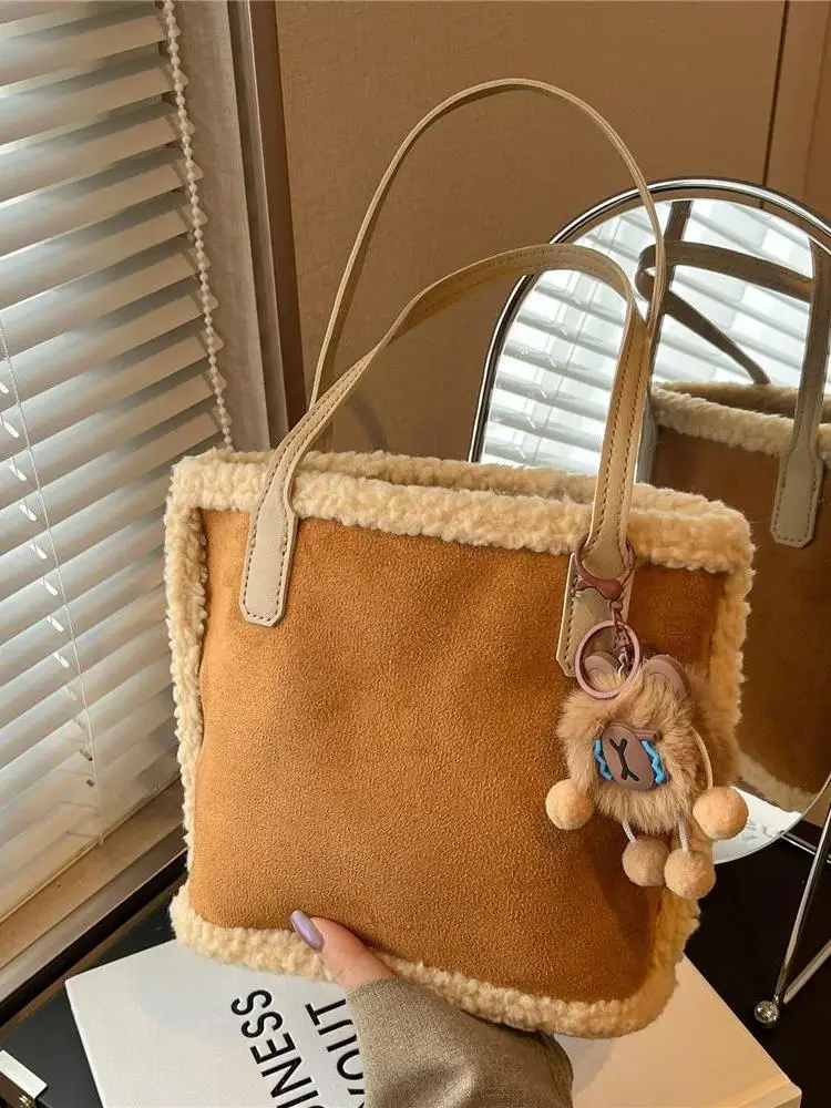 

Lamb Fur Buet Handbag Women's Commuter oulder Bag Retro Basket Bag Urban mat Sle Nylon Soft PU Material