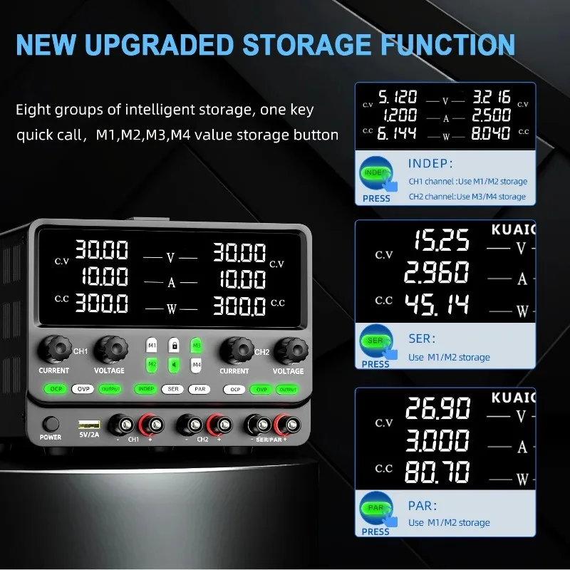 Dual-channel Lab DC Power Supply Mutli OCP OVP OUTPUT Bench Switching Voltage Stabilizer 4-Set Storage Memory LCOK Buzzer Alarm