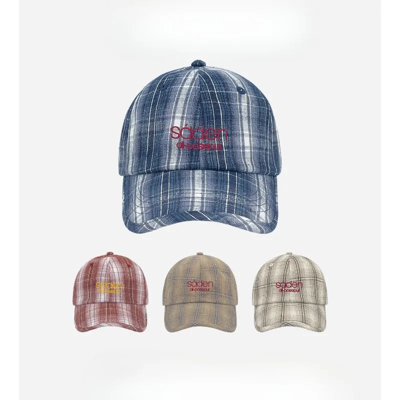 

New Retro Plaid Embroidery Contrasting Color Baseball Cap Men and Women Spring and Autumn Versatile Casual Sunshade Sports Hat