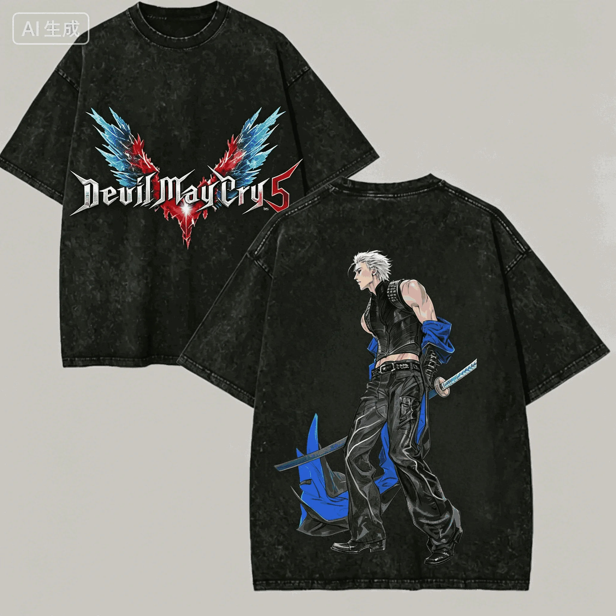 Devil May Cry Washed Tshirt Anime Lovr Harajuku New Model Oversized Vintage Loose Unisex Vintage Loose Retro Fashion hot product
