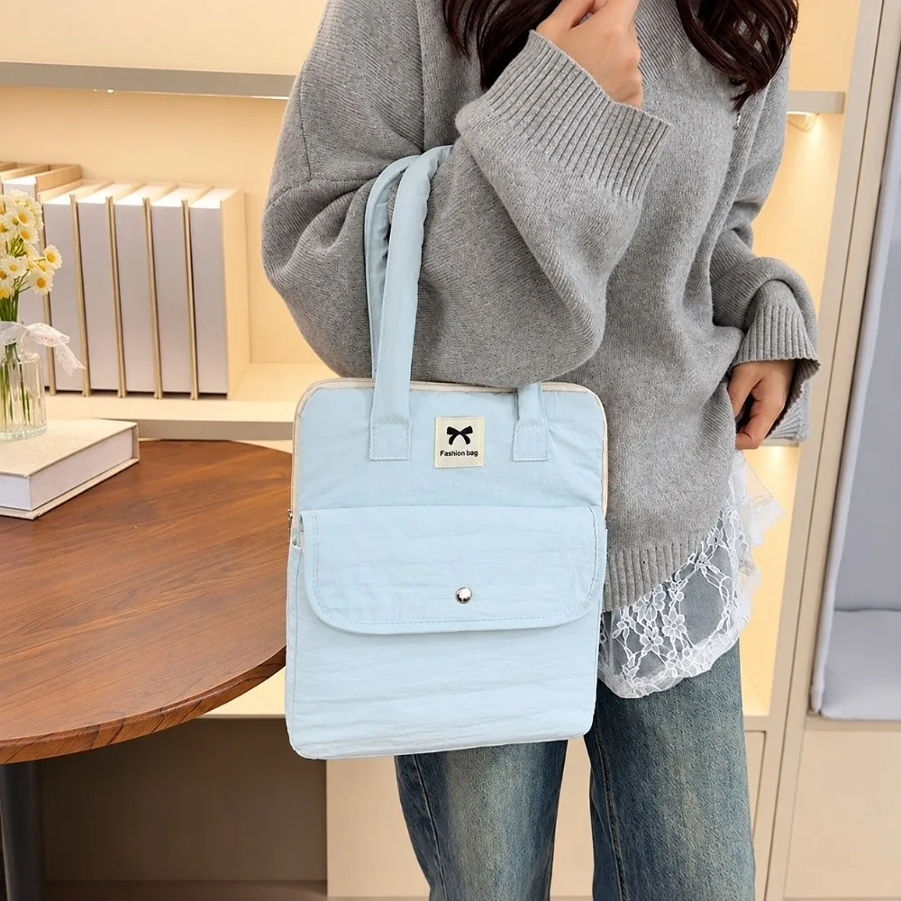 Solid Color Bow Print Laptop Storage Bag Large Capacity Water-repellent Tablet Handbag Multifunctional Shockproof