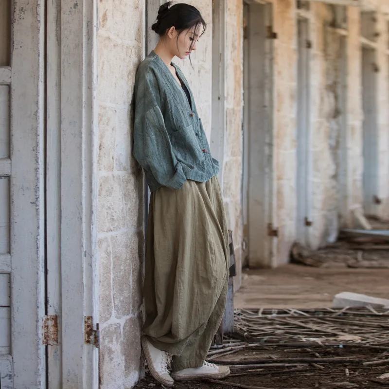 Winter Tie-Dye Ramie Cardigan: Sand-Washed Distressed Finish, Frog Buttons, Zen Bohemian Style.