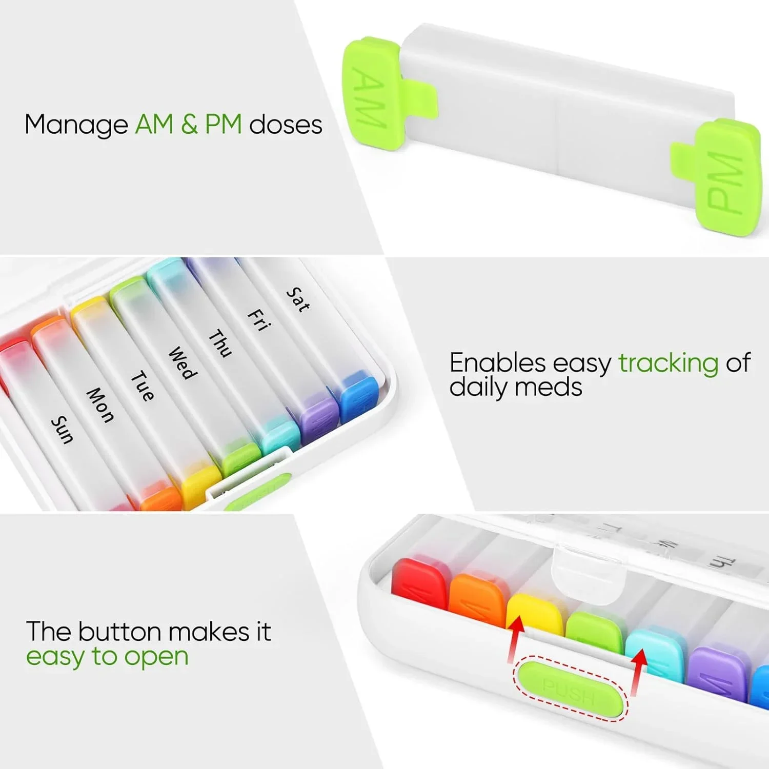 Scatola per medicinali Settimanale Portapillole per 7 giorni con grandi aperture su un lato per una custodia facile da usare per farmaci, vitamine, pesci