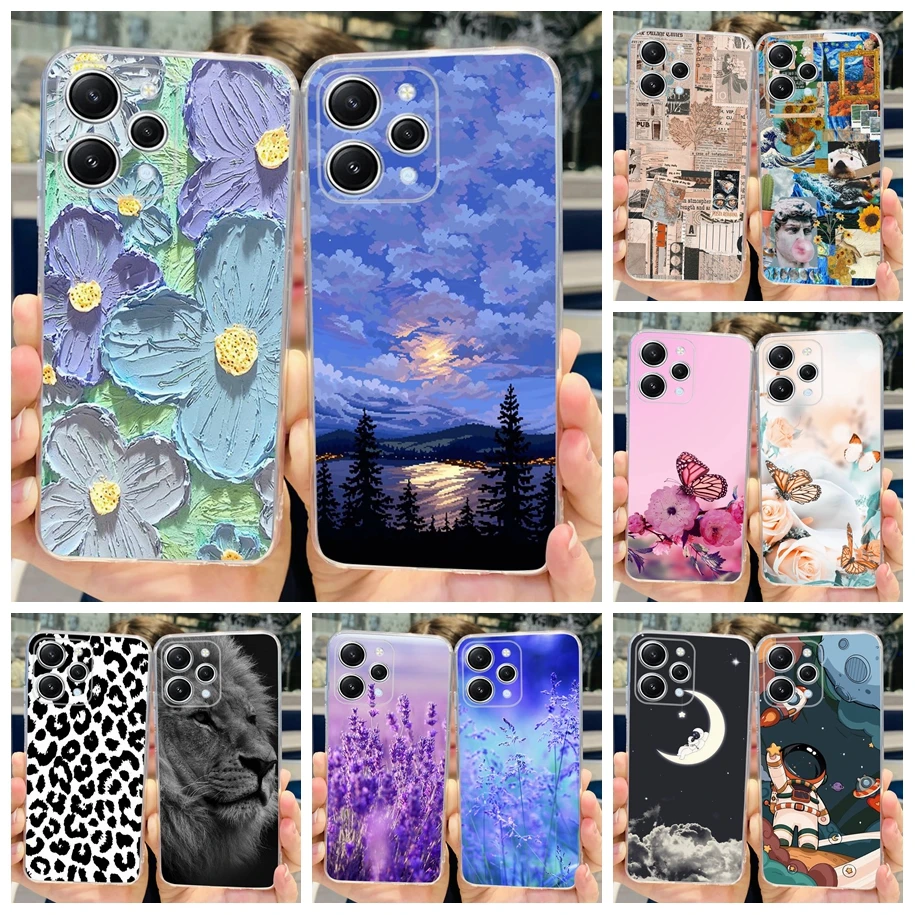 For Redmi 12 Case For Xiaomi Redmi 12 2023 Soft Silicone Back Cover Flower TPU Case For Xiomi Redmi 12 Redmi12 Phone Funda 6.79\