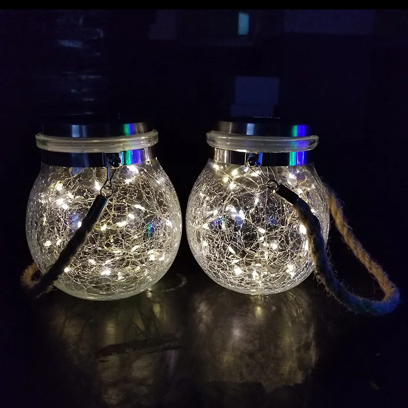

30 LEDs Solar Night Light Crack Ball Glass Jar Lid Wishing Lamp Cover Fairy Light Outdoor Garden Decoration（without glass boat)