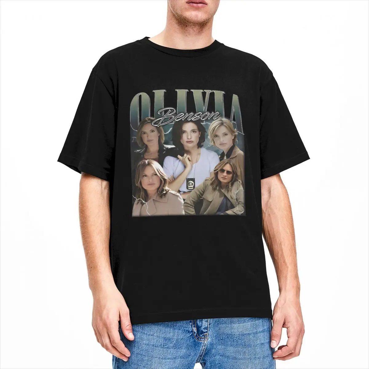 Camisa masculina vintage olivia benson bootleg lei e ordem roupas de algodão puro vintage manga curta gola redonda camisetas