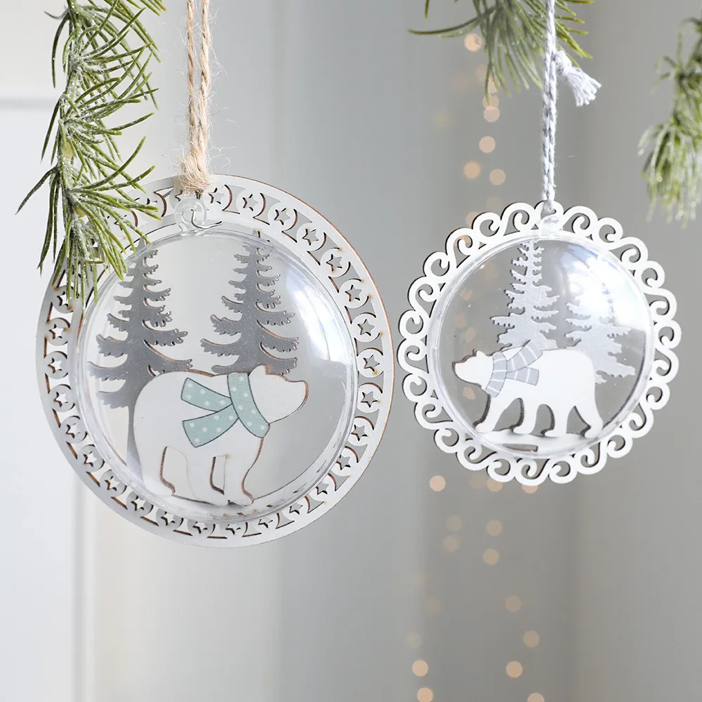 

2pcs Christmas Wooden Hanging Christmas Tree Decoration Christmas Bear Clear Cover Holiday Decoration Hanging New Year Ornament