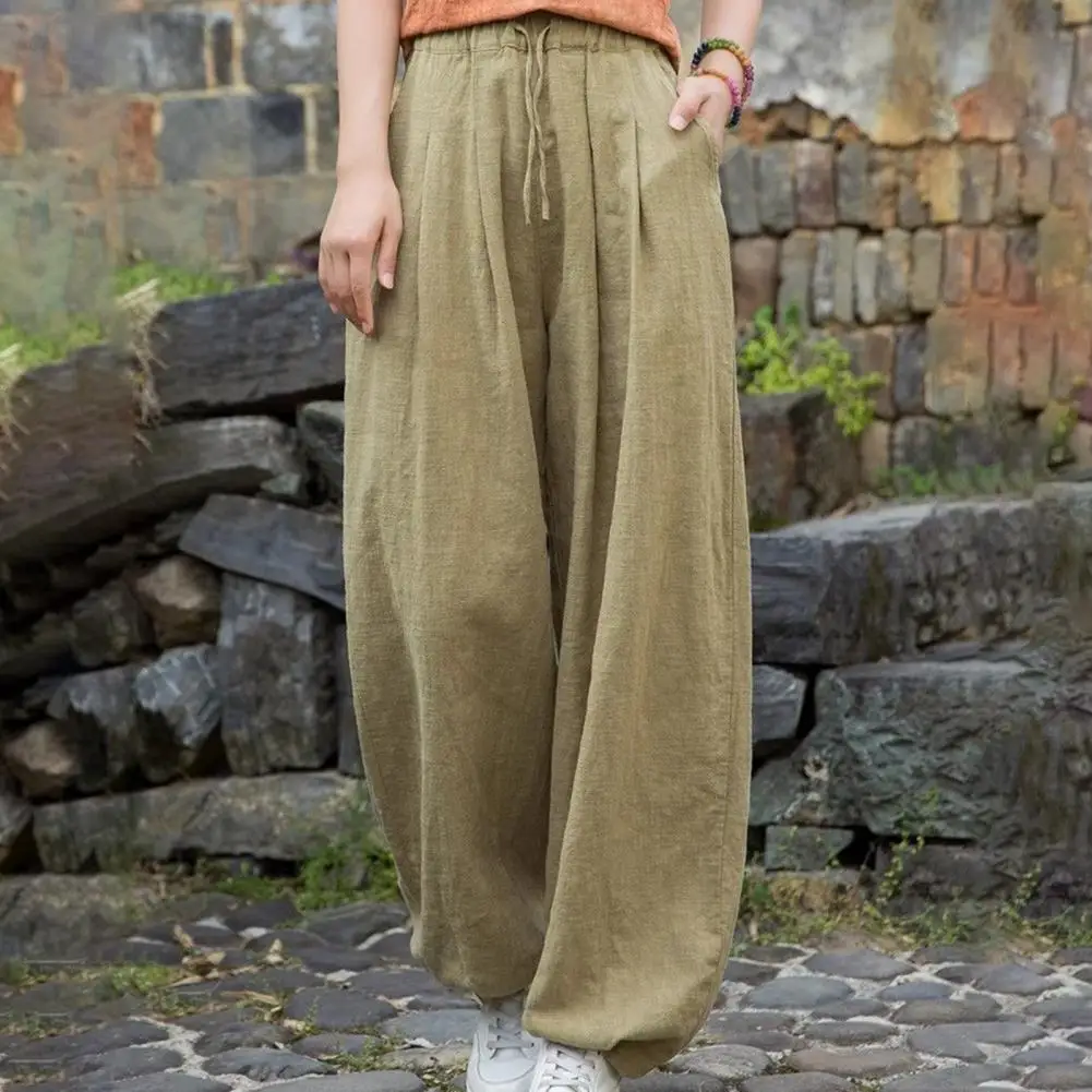 

Loose Men Pants Cotton and Linen Elasticity Drawstring Wide-leg Lantern Pants Fashion Korean Sports Running Men Trousers