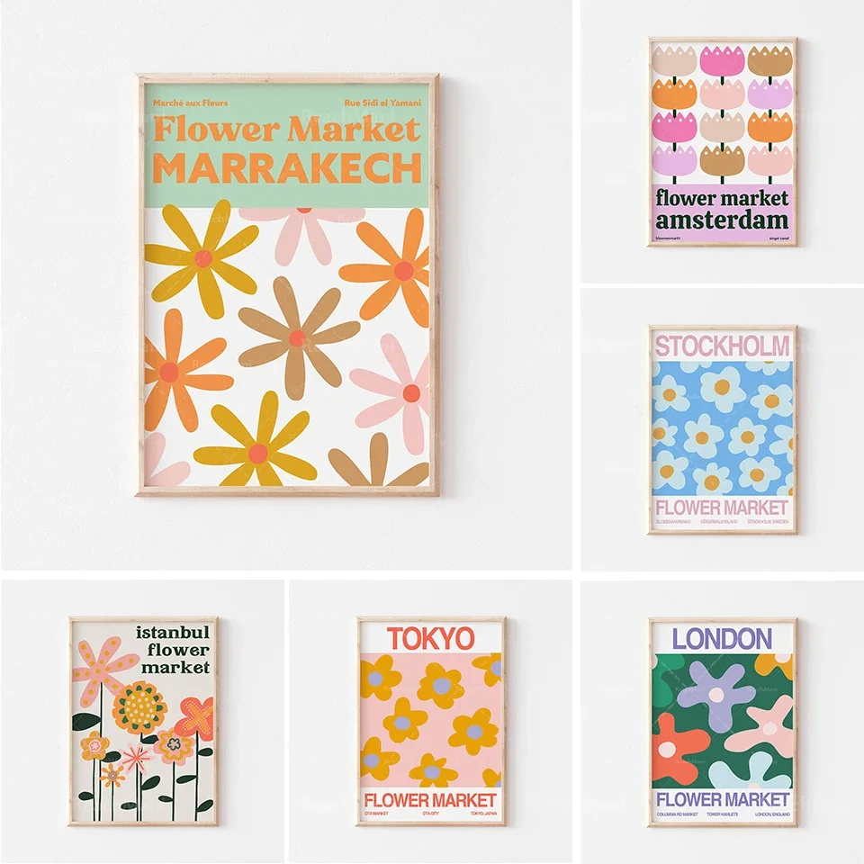 مجردة الملونة الأزهار جدار الفن قماش اللوحة الشمال الملصقات والمطبوعات غرفة المعيشة الديكور جدار الصور #1