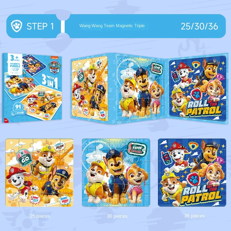 Paw Patrol Magnetic Puzzle Kid Toy Game Folding Magnetic Progression Puzzle Book Cartoon Children Education Materials Puzzles