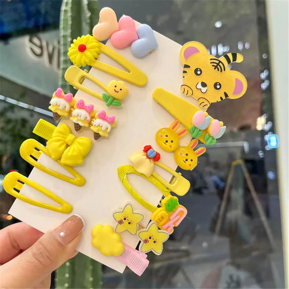 14pcs Cute Kids Hair Clip Fashion Korean Style Infant Birthday Party Baby Girl Hair Accessories Set Children Bobby Pins