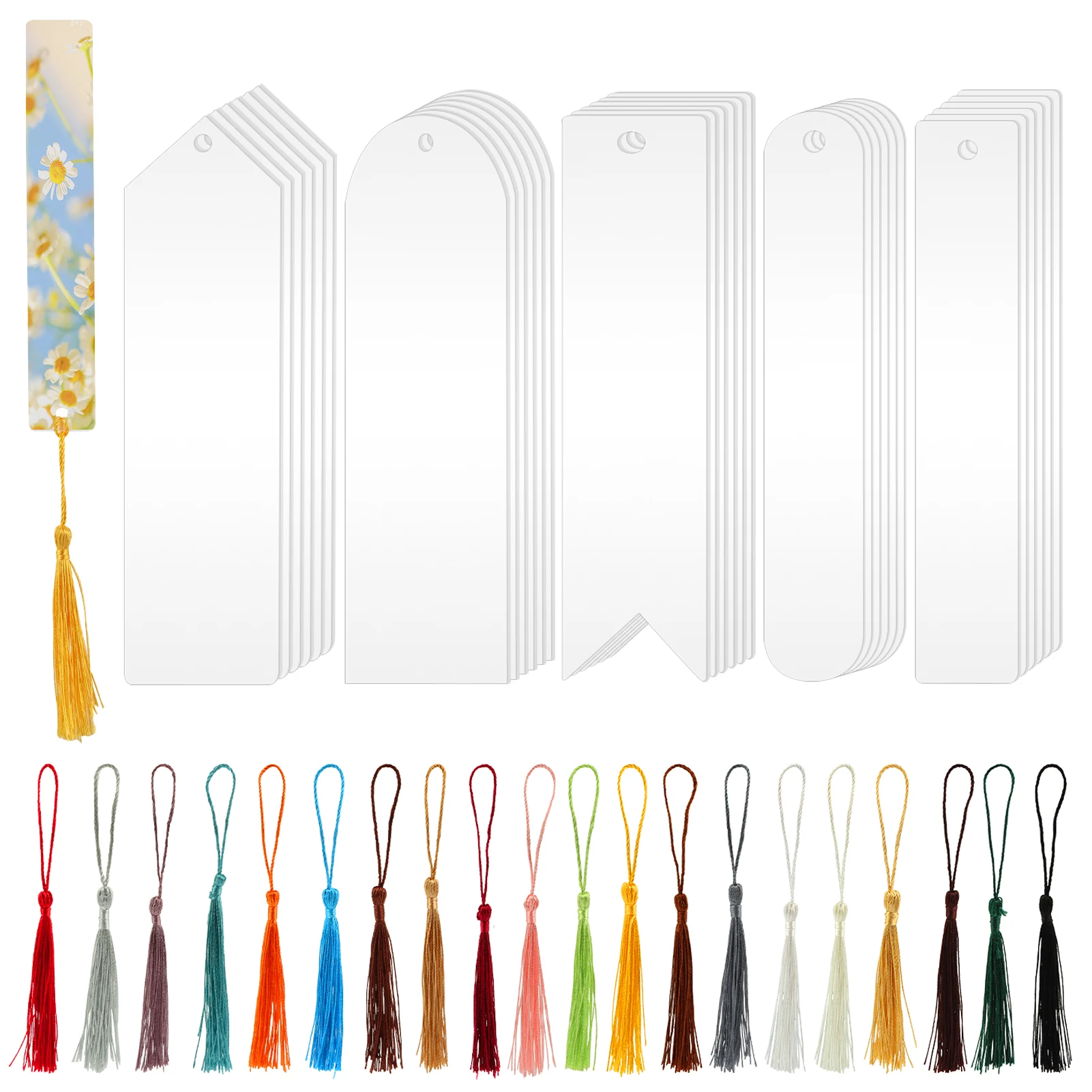 30pcs Transparent Unfinished Double Sided Hole Sublimation Bookmark With Colorful Tassels Wedding Present Tags Birthday Blank