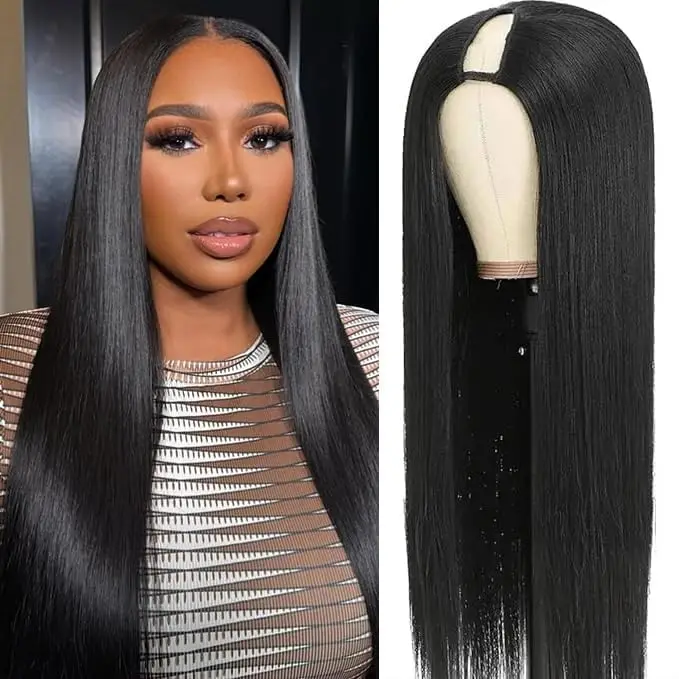 

250% Density Straight V part wig Human Hair Beginnger Friendly 32 Inch Glueless V Part Human Hair Wigs No Leave Out Easy Install