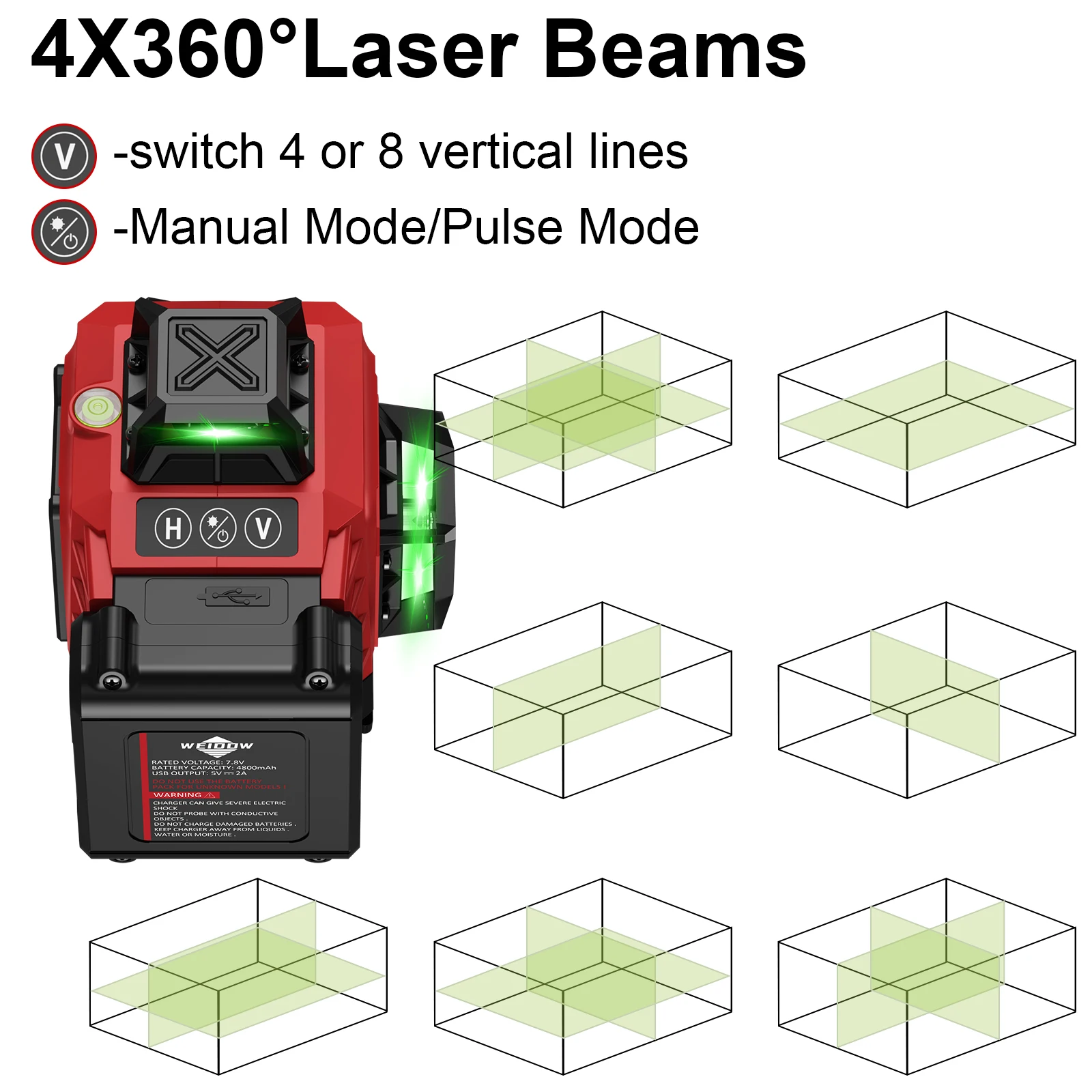 WEIDDW 4D 16 Lines Laser Level with suitcase Automatic 360 °Self Leveling 4x360° Cross Line Professional Laser Construction Tool