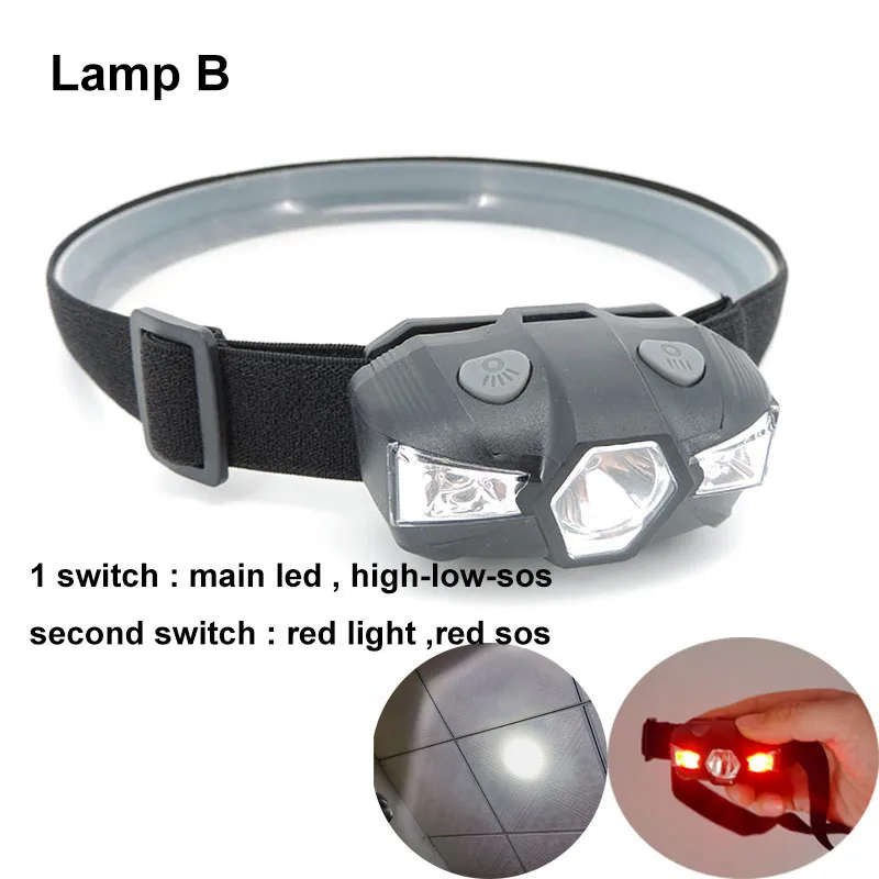 Mini 3 Leds Headlamp Headlight Head Torch Light AA AAA red white Frontal samll flashlight Lampe hiking Camping bright powerful