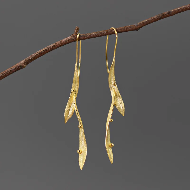 Amxiu Sterling Silver 925  The Wind Between Leaves  Abstract Leaf Fresh And Natural Niche Artistic Style Women's Earrings
