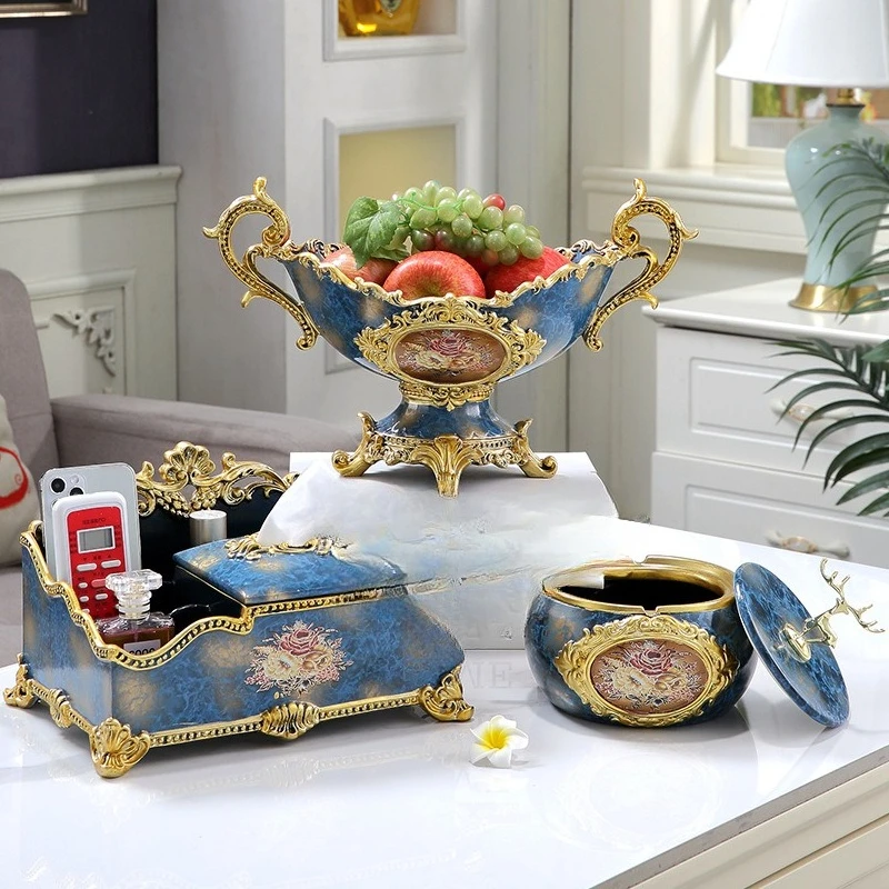 

Fruit Plate Three-piece Set Household Tissue Box Living Room Light Luxury Coffee Table Ornament Creative Home