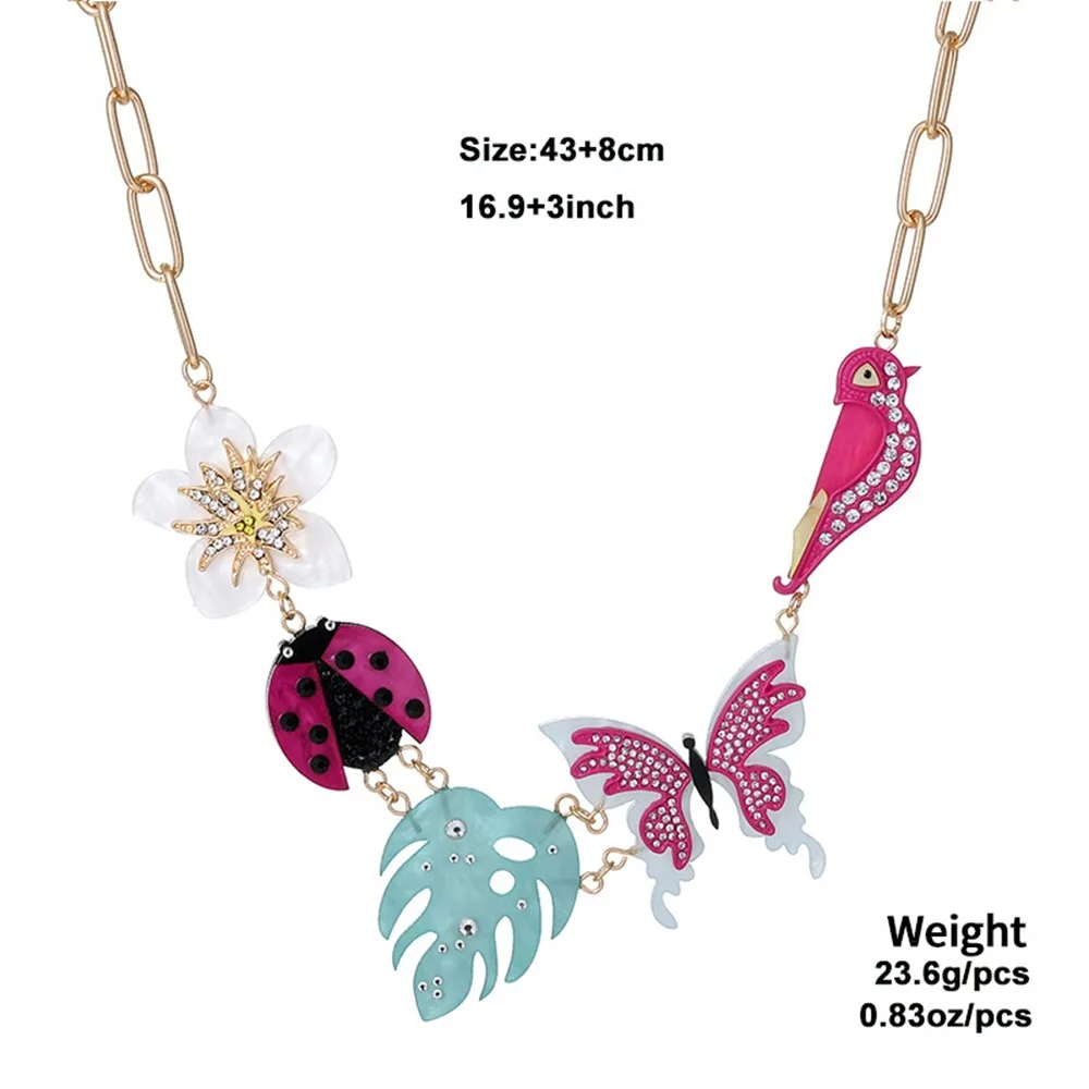 

Insects Acrylic Flower Necklace Butterfly Short Choker Colorful Rhinestone Necklace Sweater Chain Y2K Flower Clavicle Chain