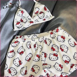 Hello Kitty Women's Pajamas Set Sleepwear 2Pcs Short Tank Tops and Shorts Sexy Plush Homewear Women Pajamas Kawaii Bra Sets