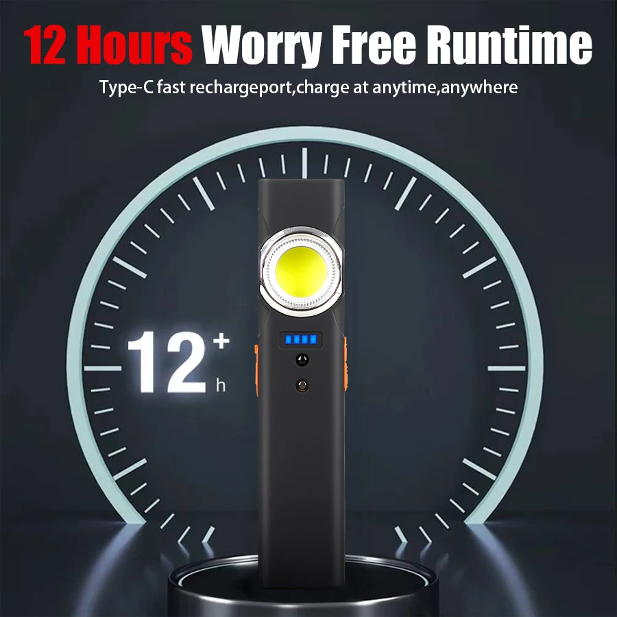 Multi-functional Portable Flashlight USB Rechargeable Work Light with Magnetic Outdoor Strong Dual Light Source Emergency Lamp