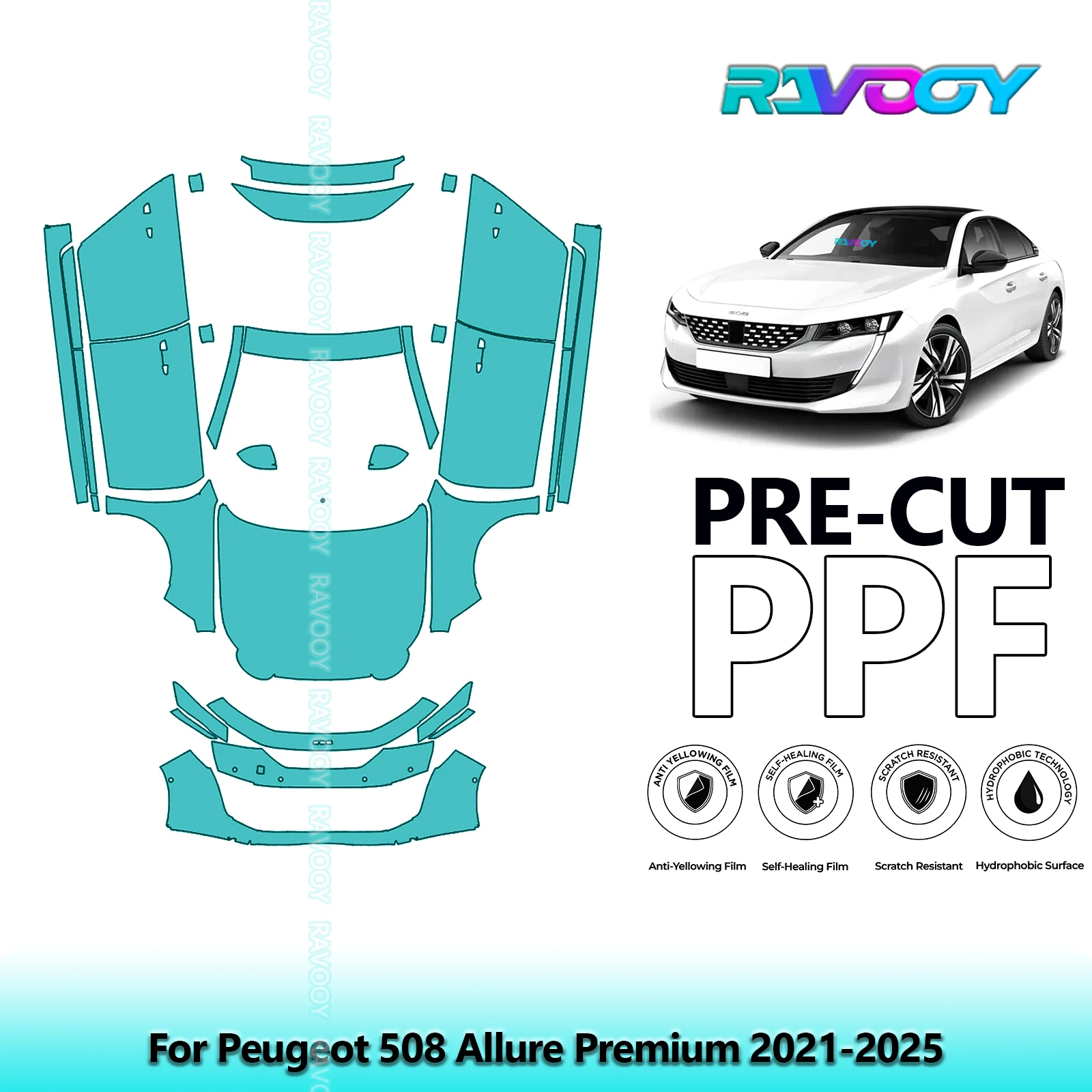 

Car Front Kit+Doors+Roof Clear Bra Precut PPF Paint Protection Film For Peugeot 508 Allure Premium 2021-2025