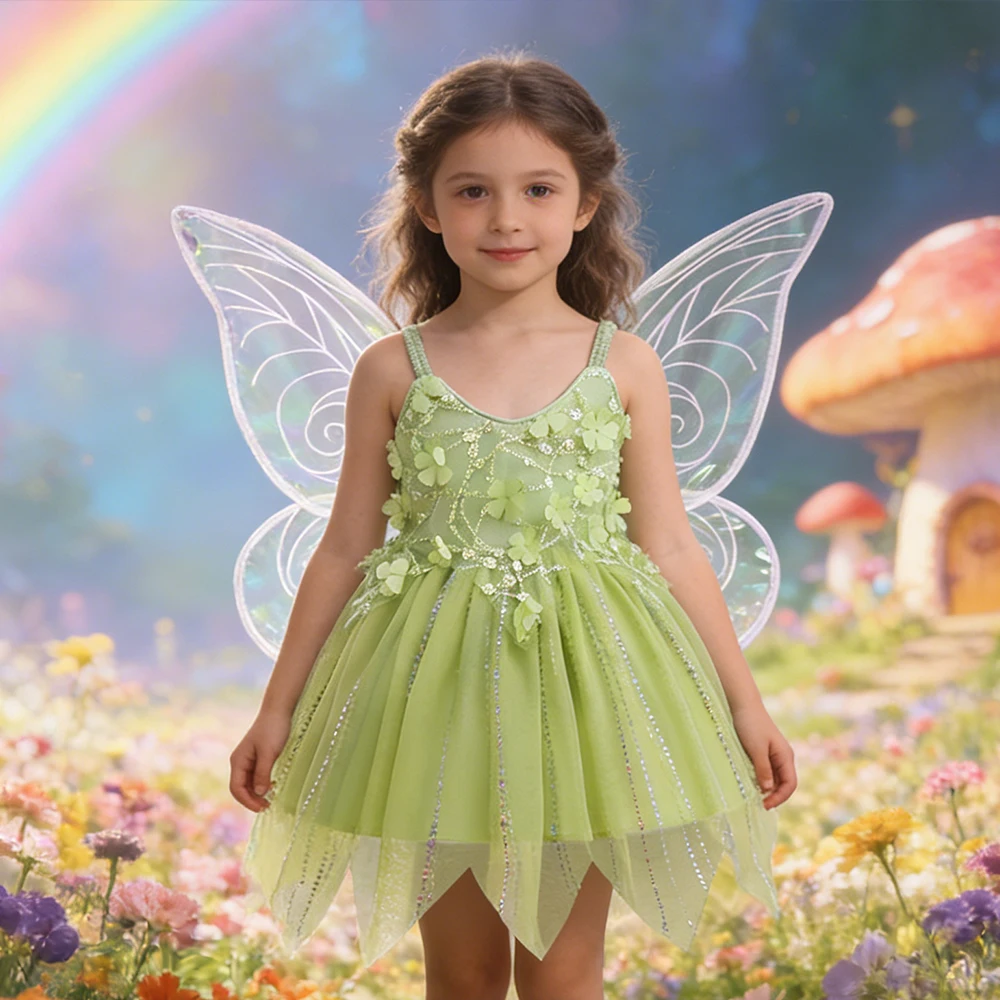 Disfraces de Hada de las flores para niñas, disfraz de Carnaval y cumpleaños, vestido de princesa, elfos, fiesta, Campanilla, Campanilla, vestido con alas