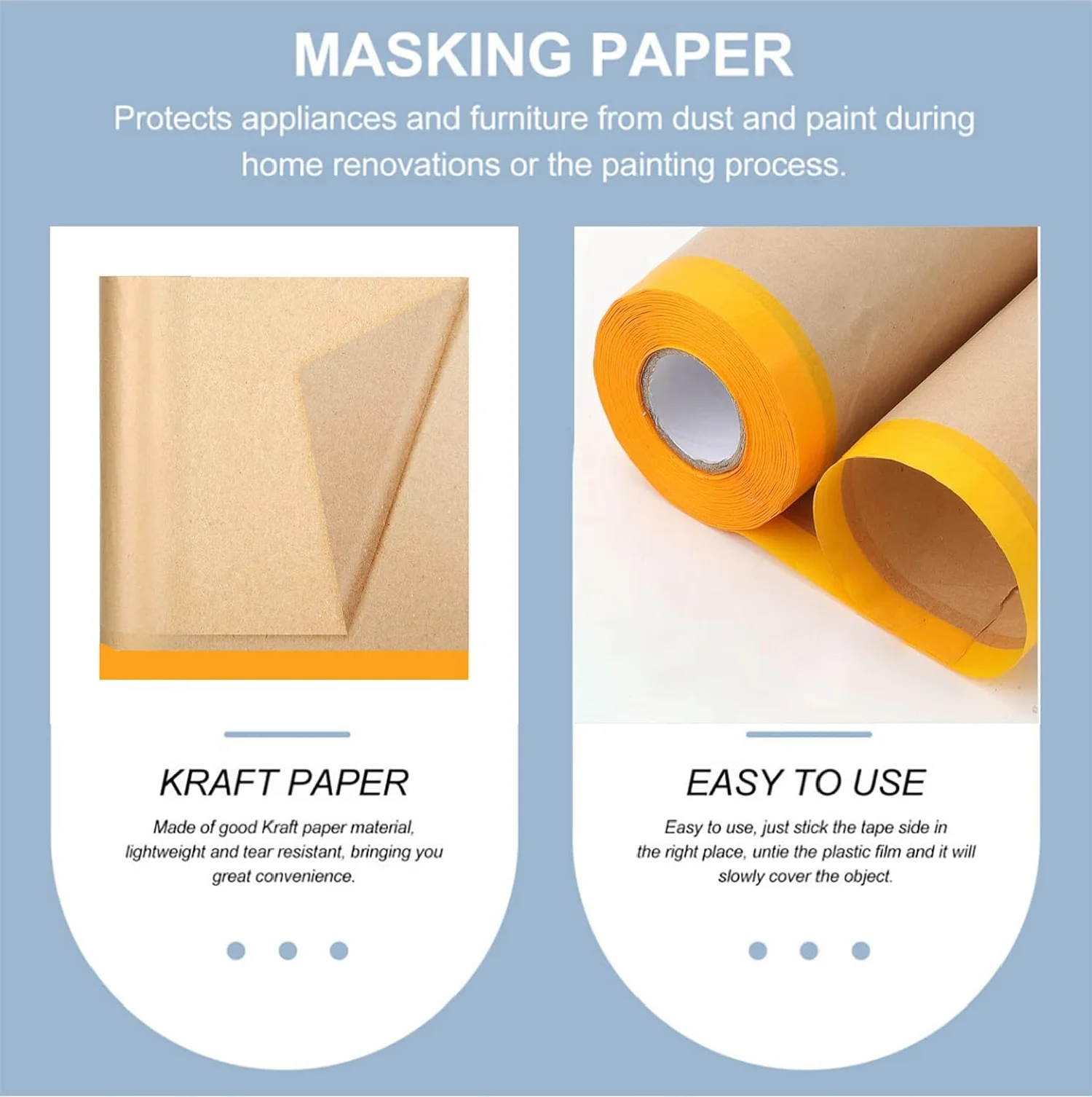 Masking Paper Paint Paper with Adhesive Painters Paper Automotive Paint Paper Roll with Tape Automotive Paint Paper Tape