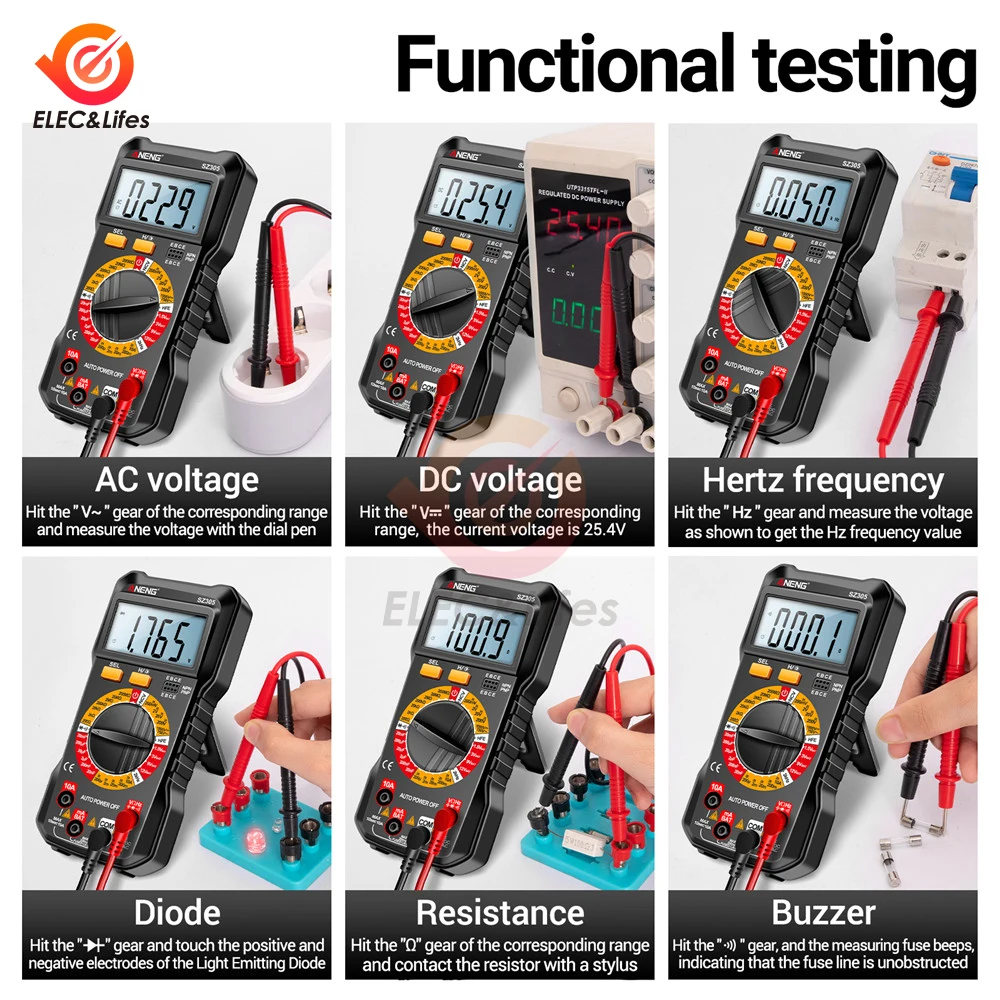 SZ304 SZ305 Multifunction Digital Multimete True RMS Handheld High Precision Tester NCV AC/DC Votage Current Resistance Ohm Tool