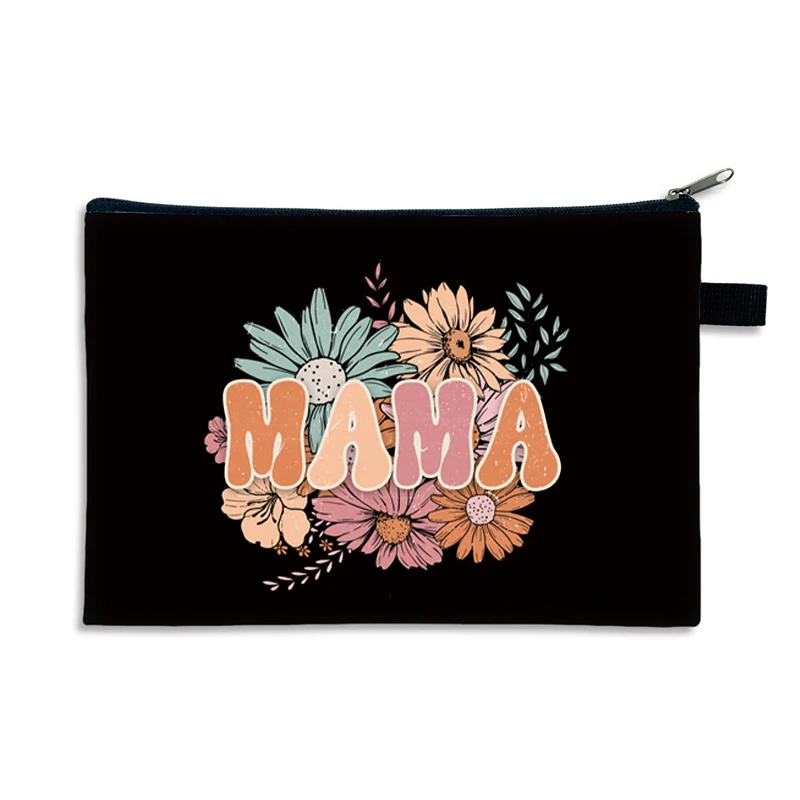 Women's Cosmetic Bag Retro Floral Mama Zipper Pouch Flower Power Bow Mom Life Makeup Bag Mother's Day Gift for Mom