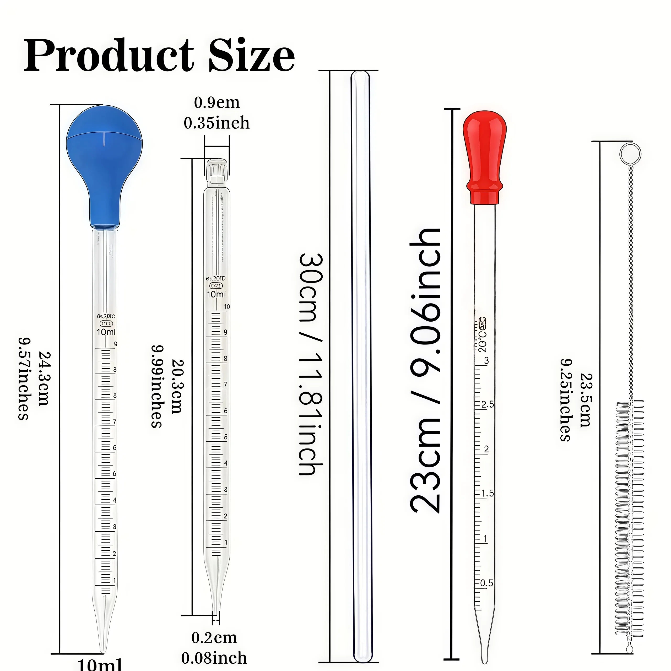 ماصة زجاجية، قطارة زجاجية 3 مل/10 مل مع قضيب تحريك زجاجي، فرشاة تنظيف 2 قطعة/4 قطعة