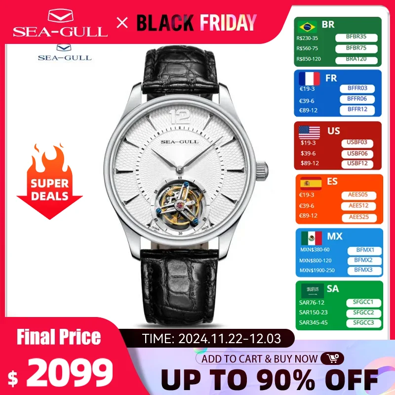 Seagull Manual Machinery Tourbillon Watch Business Casual Crocodile Leather Sapphire Luxury Mechanical Watch 818.27.8810